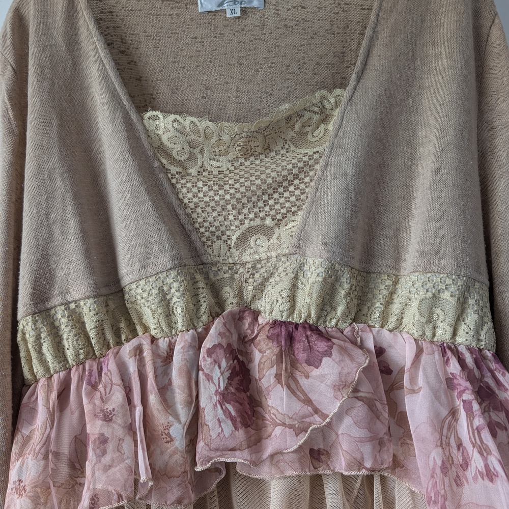 Zba Beige And Pink Ruffle Top - Picture 3 of 4